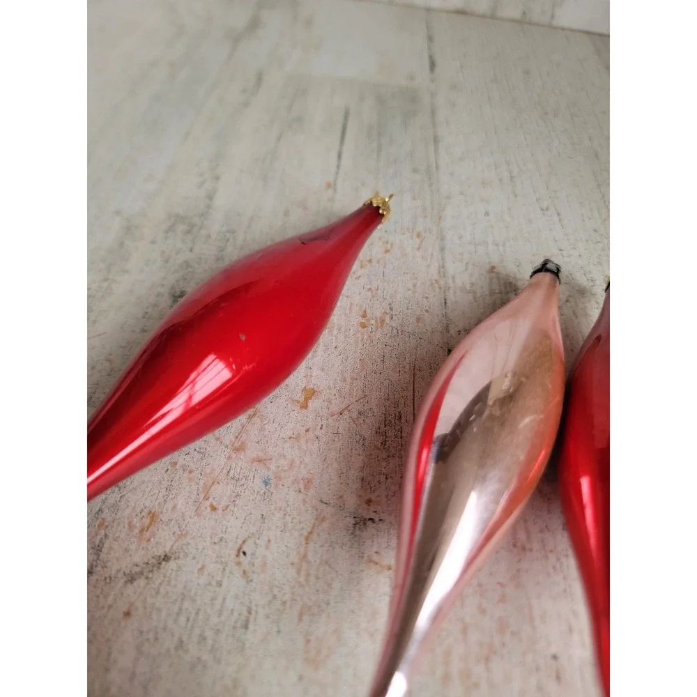 Pink red abstract blown glass ornament vintage Xmas set Valentine